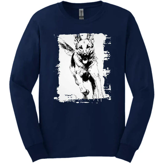 German Shepherd - Running Dog Long Sleeve Tee - Navy
