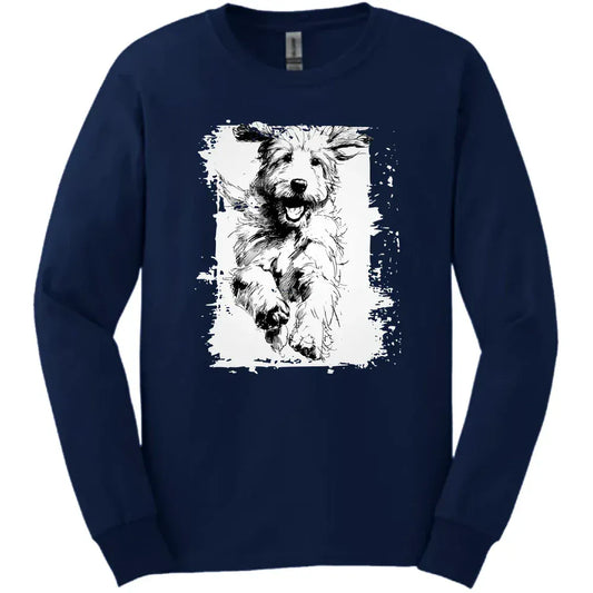 Golden Doodle - Running Dog Long Sleeve Tee - Navy