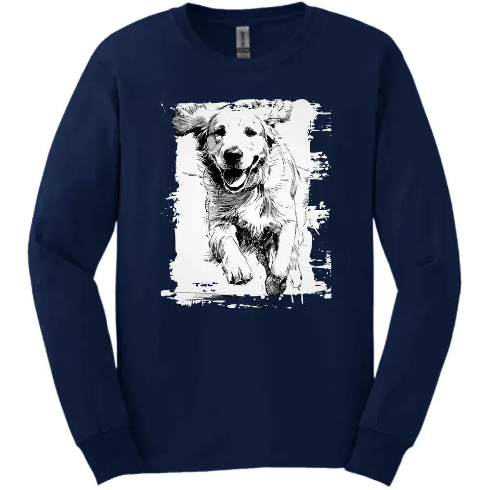 Golden Retriever - Running Dog Long Sleeve Tee - Navy