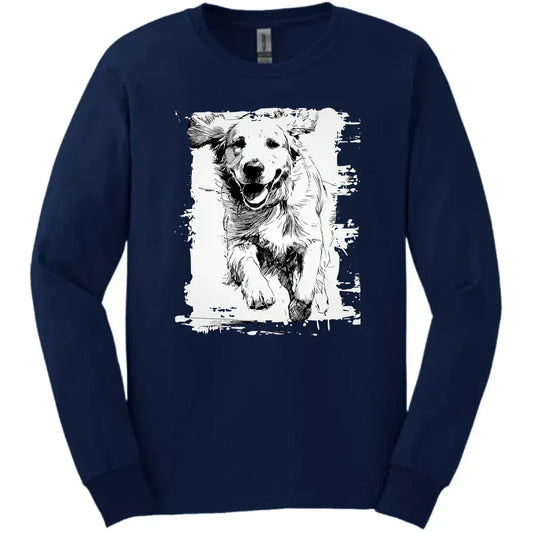 Golden Retriever - Running Dog Long Sleeve Tee - Navy