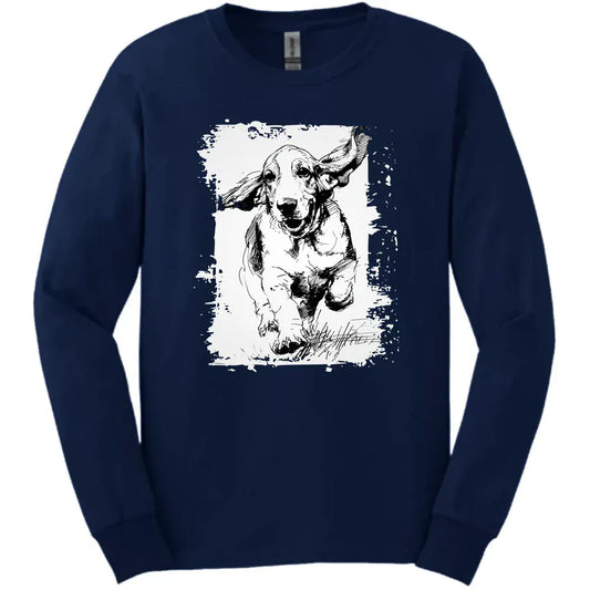 Basset Hound - Running Dog Long Sleeve Tee - Navy