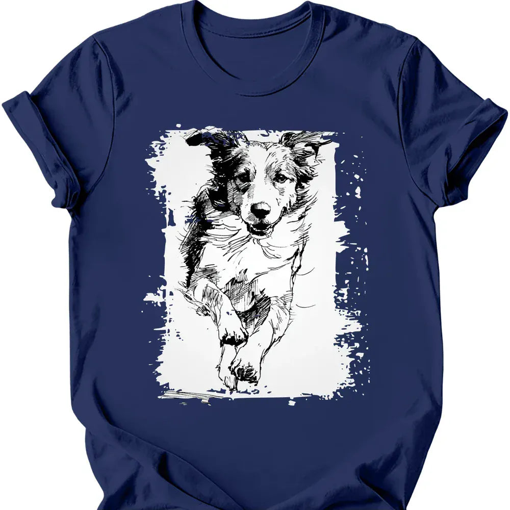 Brittany - Running Dog T-Shirt - Navy