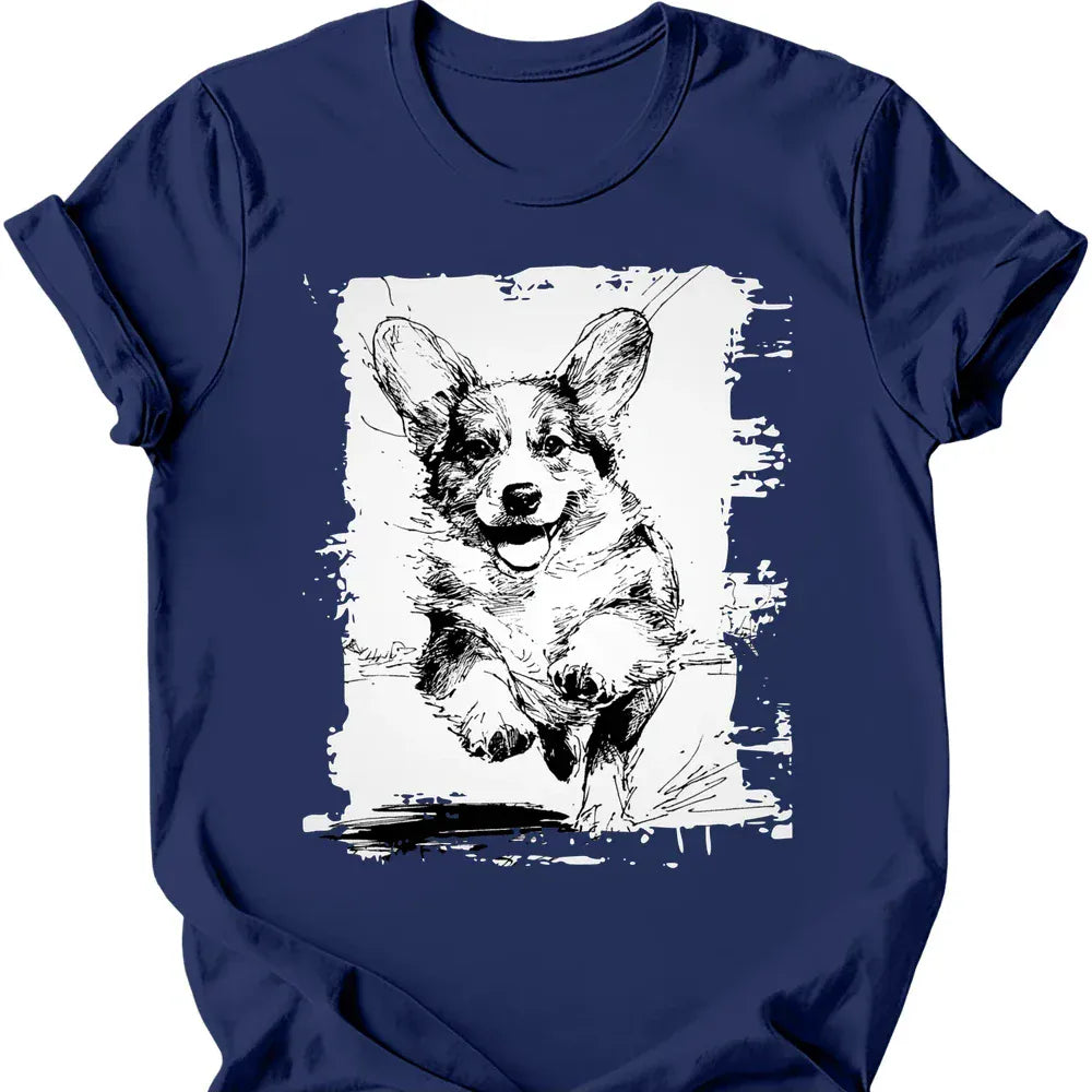 Corgi - Running Dog T-Shirt - Navy