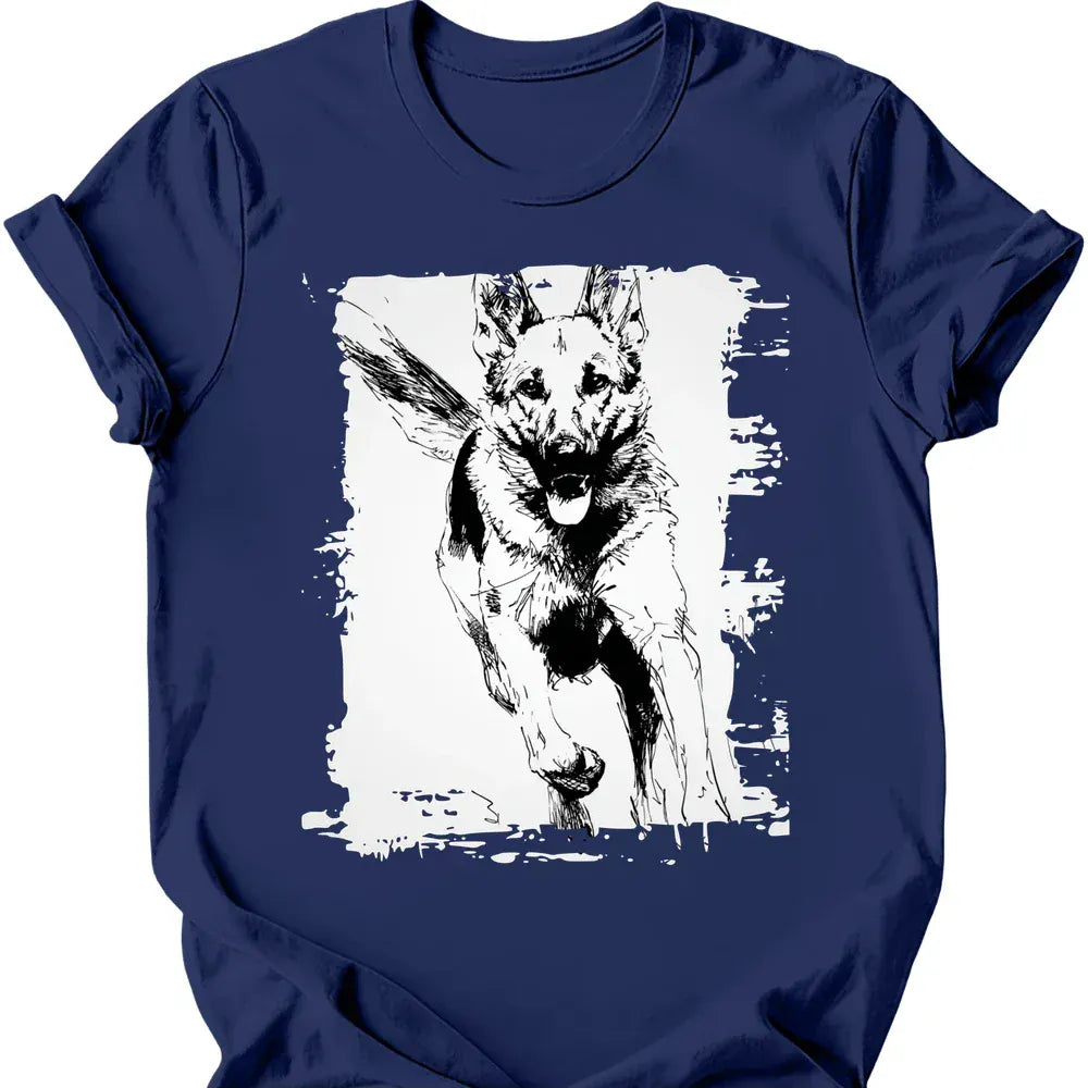 German Shepherd - Running Dog T-Shirt - Navy
