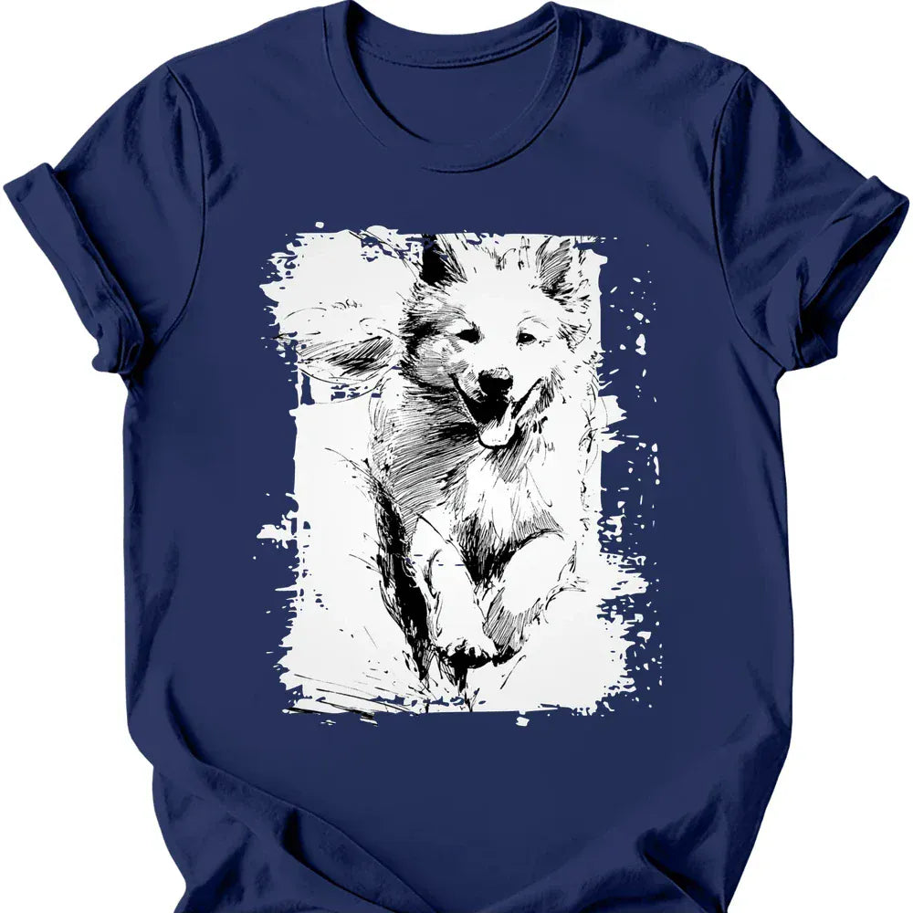 Samoyed - Running Dog T-Shirt - Navy