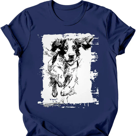English Springer Spaniel - Running Dog T-Shirt - Navy