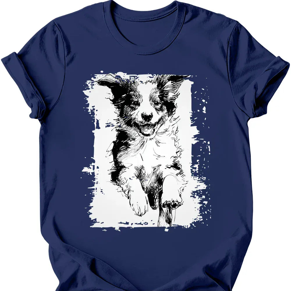 Miniature American Shepherd - Running Dog T-Shirt - Navy