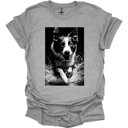 Border Collie - Puddle Dog T-Shirt - Sport Grey