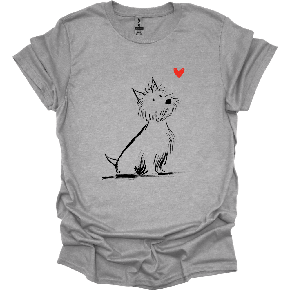 West Highland White Terrier - Sketch Dog T-Shirt - Sport Grey