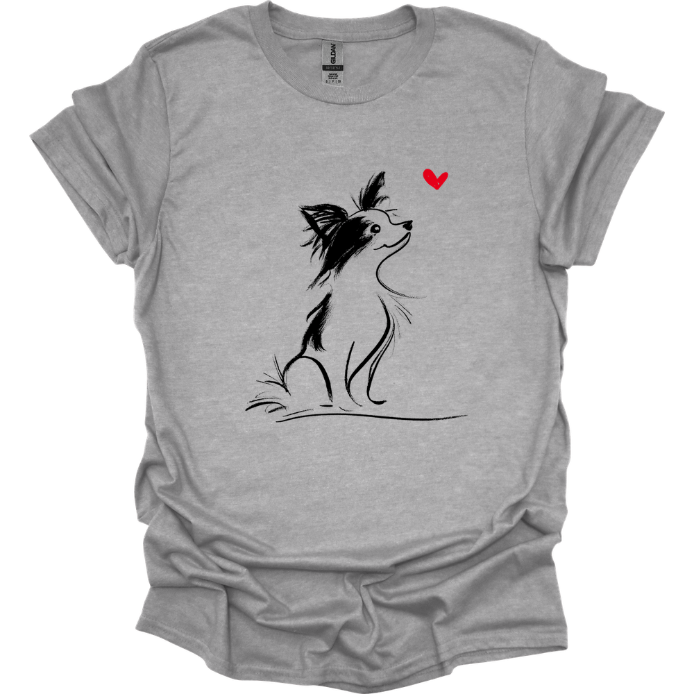 Papillon - Sketch Dog T-Shirt - Sport Grey