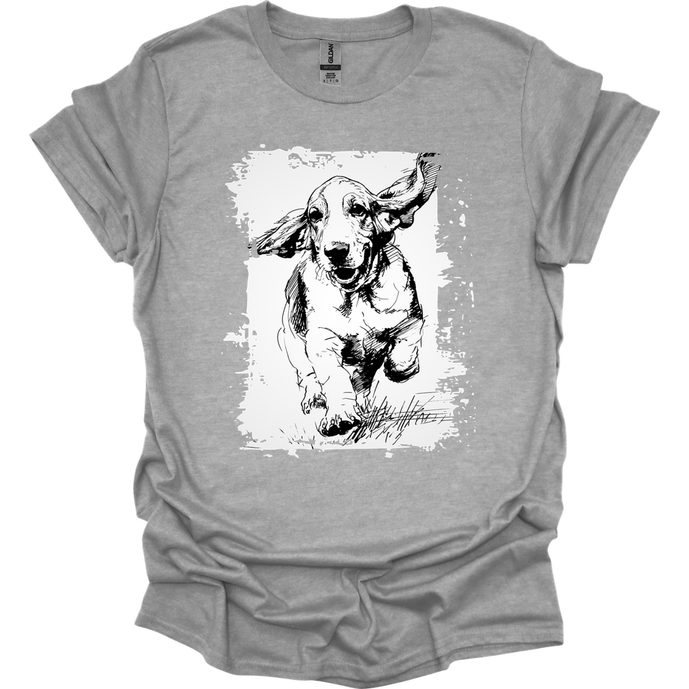 Basset Hound - Running Dog T-Shirt - Sport Grey