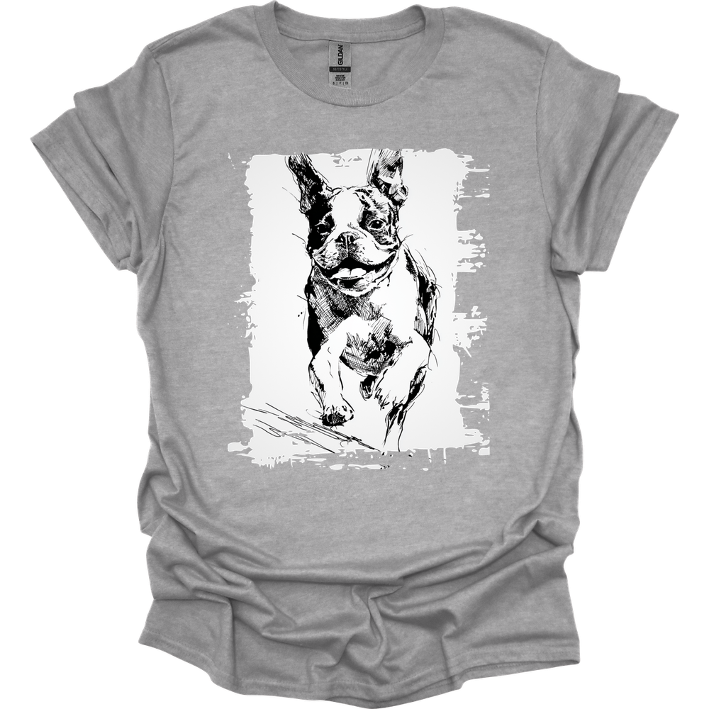 Boston Terrier - Running Dog T-Shirt - Sport Grey