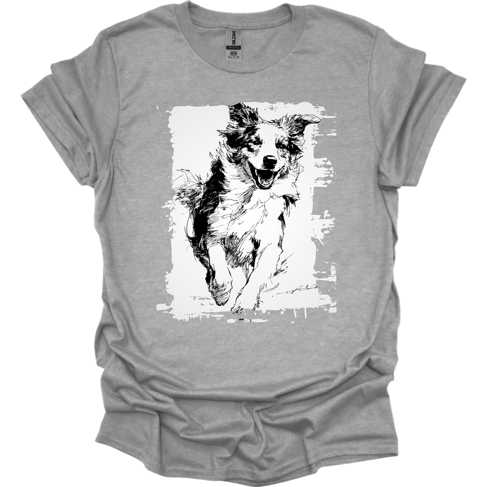 Australian Shepherd - Running Dog T-Shirt - Sport Grey