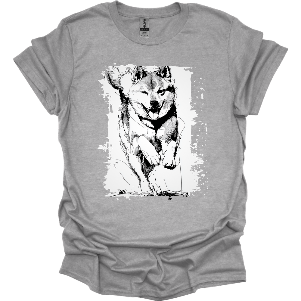 Shiba Inu - Running Dog T-Shirt - Sport Grey