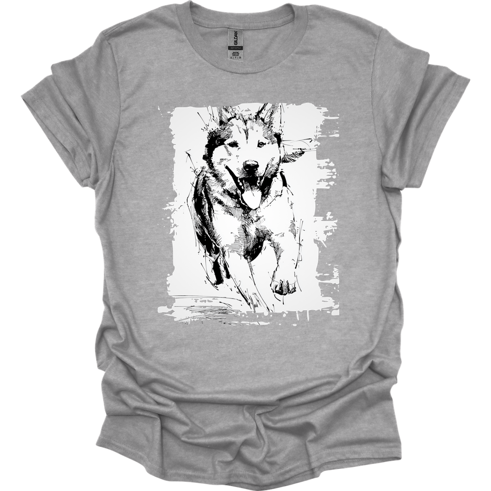 Siberian Husky - Running Dog T-Shirt - Sport Grey