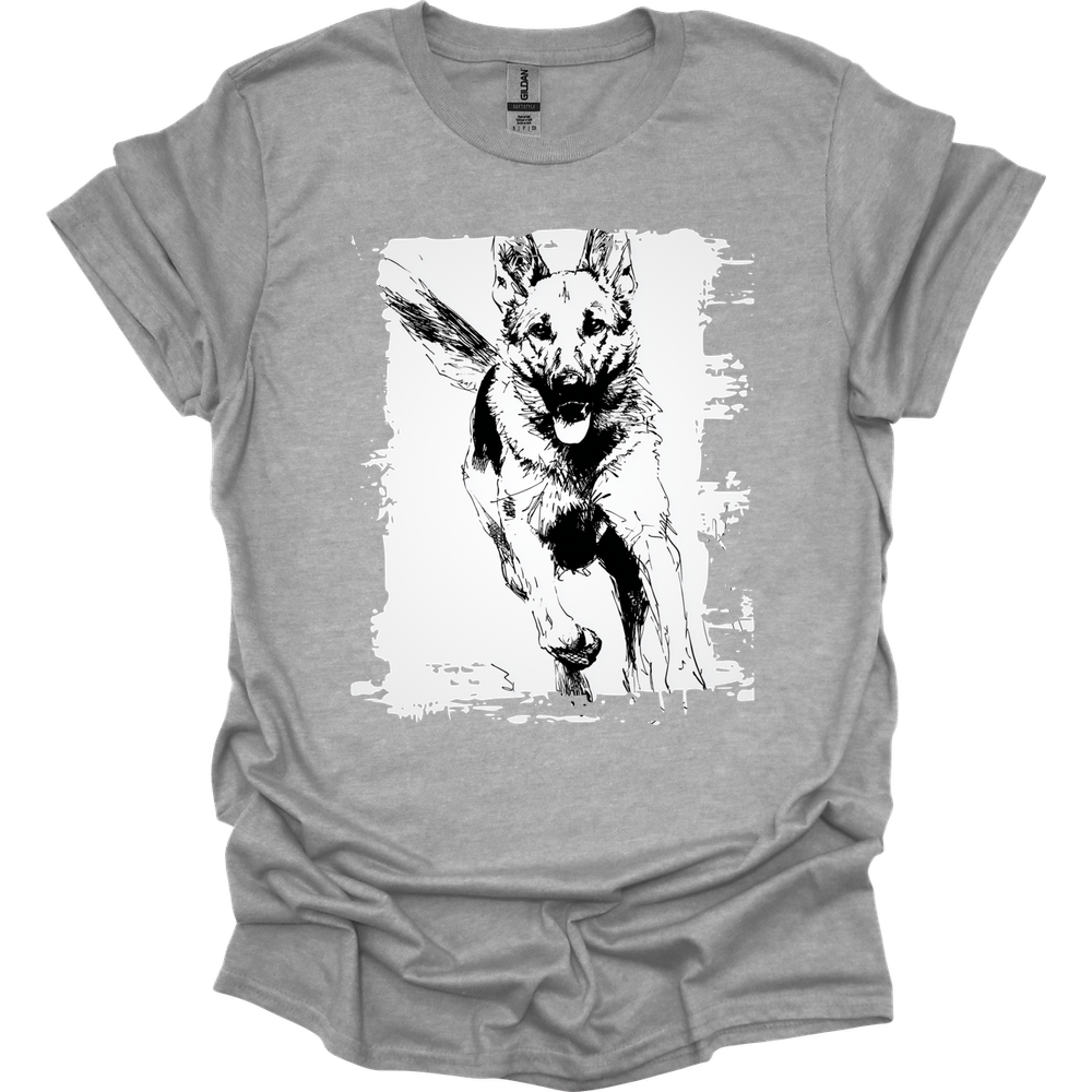 German Shepherd - Running Dog T-Shirt - Sport Grey