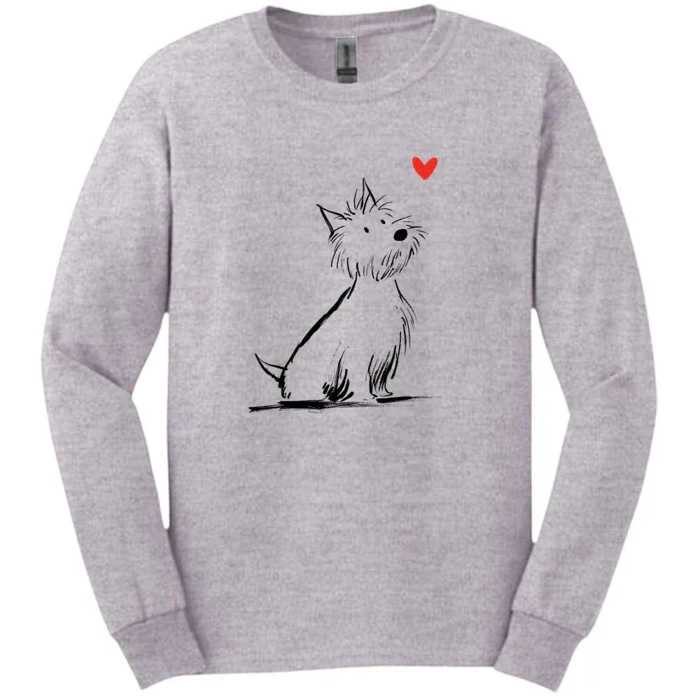 West Highland White Terrier - Sketch Dog Long Sleeve Tee - Sport Grey