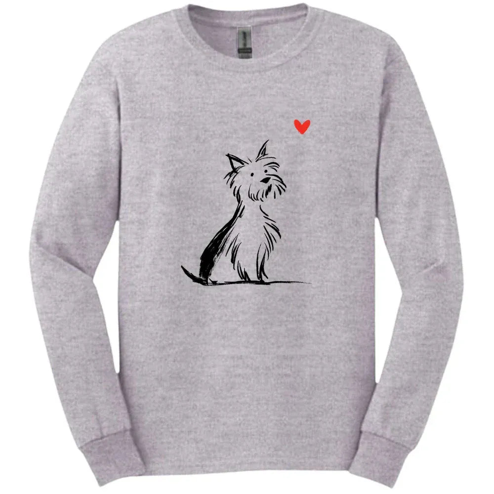 Yorkshire Terrier - Sketch Dog Long Sleeve Tee - Sport Grey