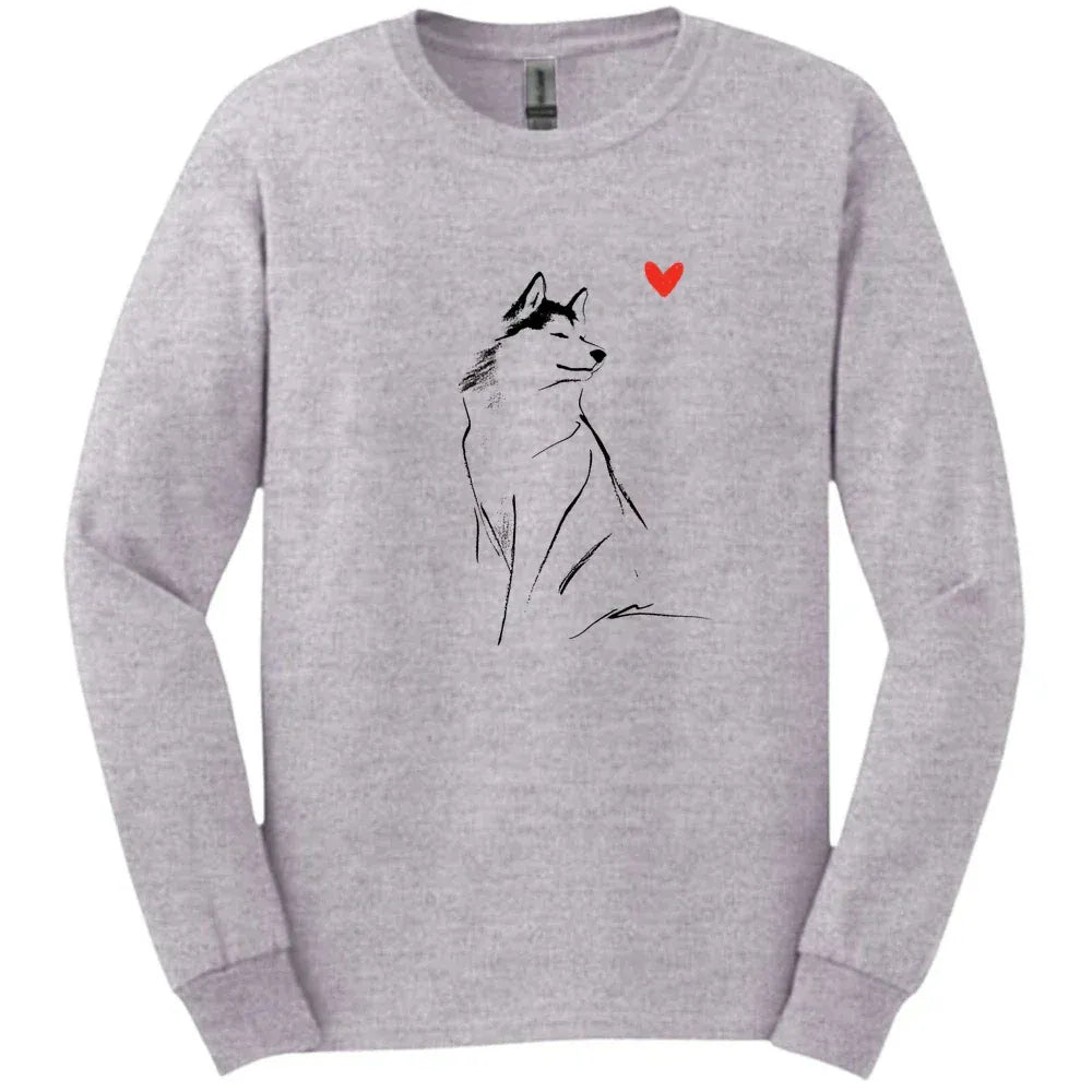 Siberian Husky - Sketch Dog Long Sleeve Tee - Sport Grey