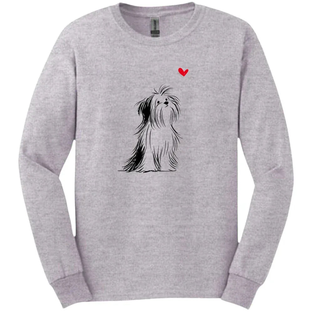 Shih Tzu - Sketch Dog Long Sleeve Tee - Sport Grey