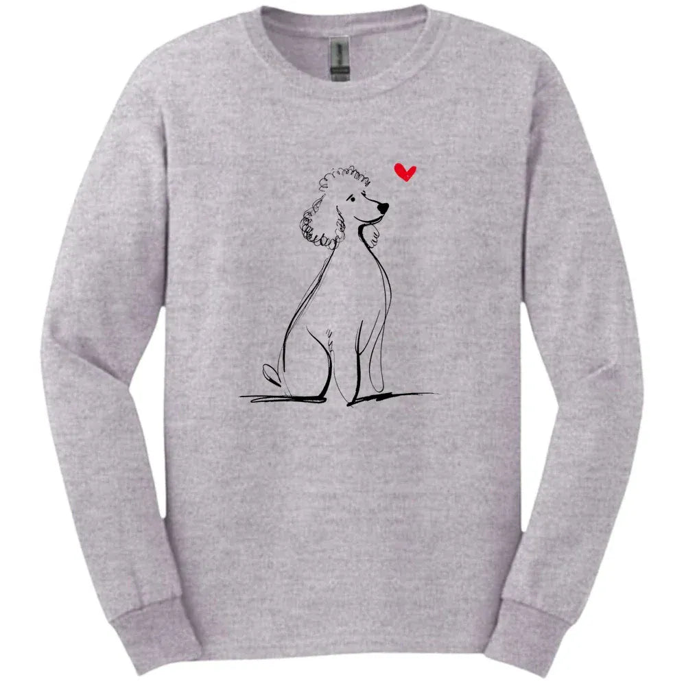 Poodle - Sketch Dog Long Sleeve Tee - Sport Grey