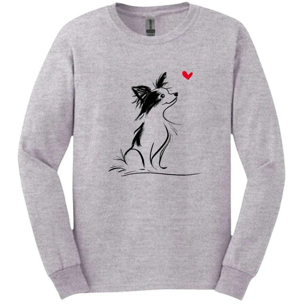 Papillon - Sketch Dog Long Sleeve Tee - Sport Grey