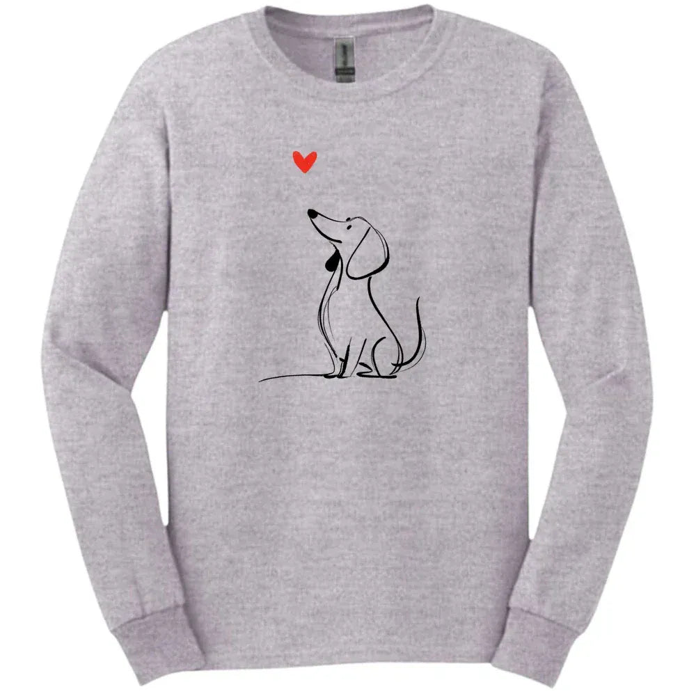 Dachshund - Sketch Dog Long Sleeve Tee - Sport Grey