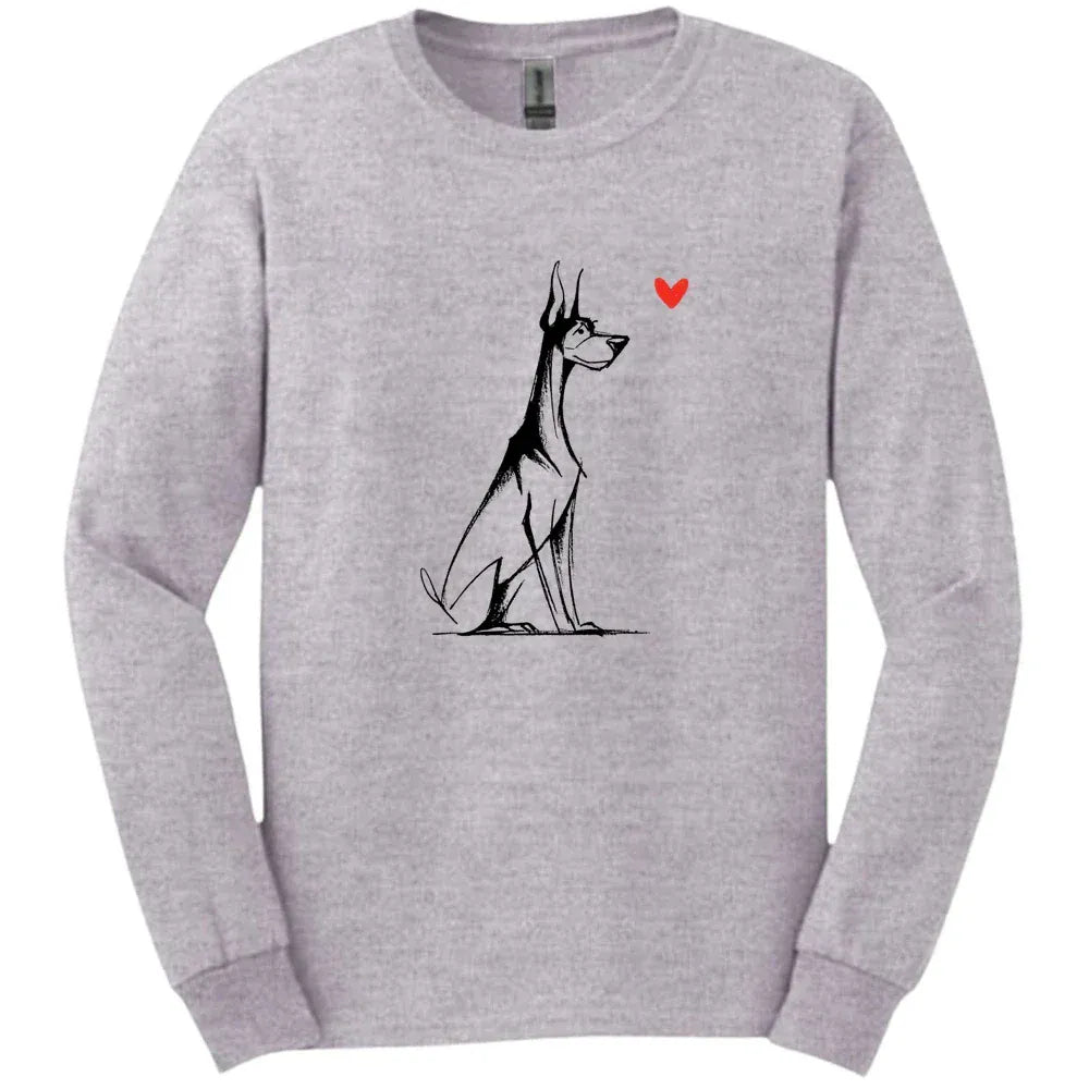 Doberman - Sketch Dog Long Sleeve Tee - Sport Grey