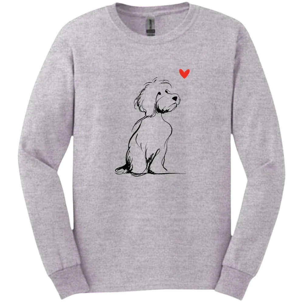 Cavapoo - Sketch Dog Long Sleeve Tee - Sport Grey