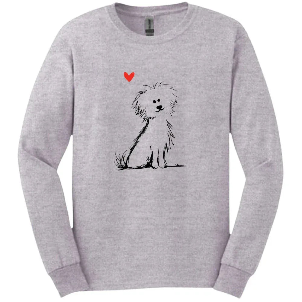 Bichon Frise - Sketch Dog Long Sleeve Tee - Sport Grey