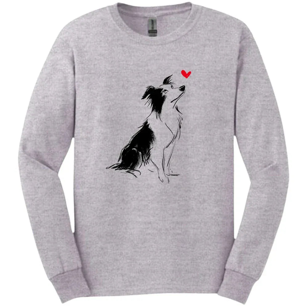 Border Collie - Sketch Dog Long Sleeve Tee - Sport Grey