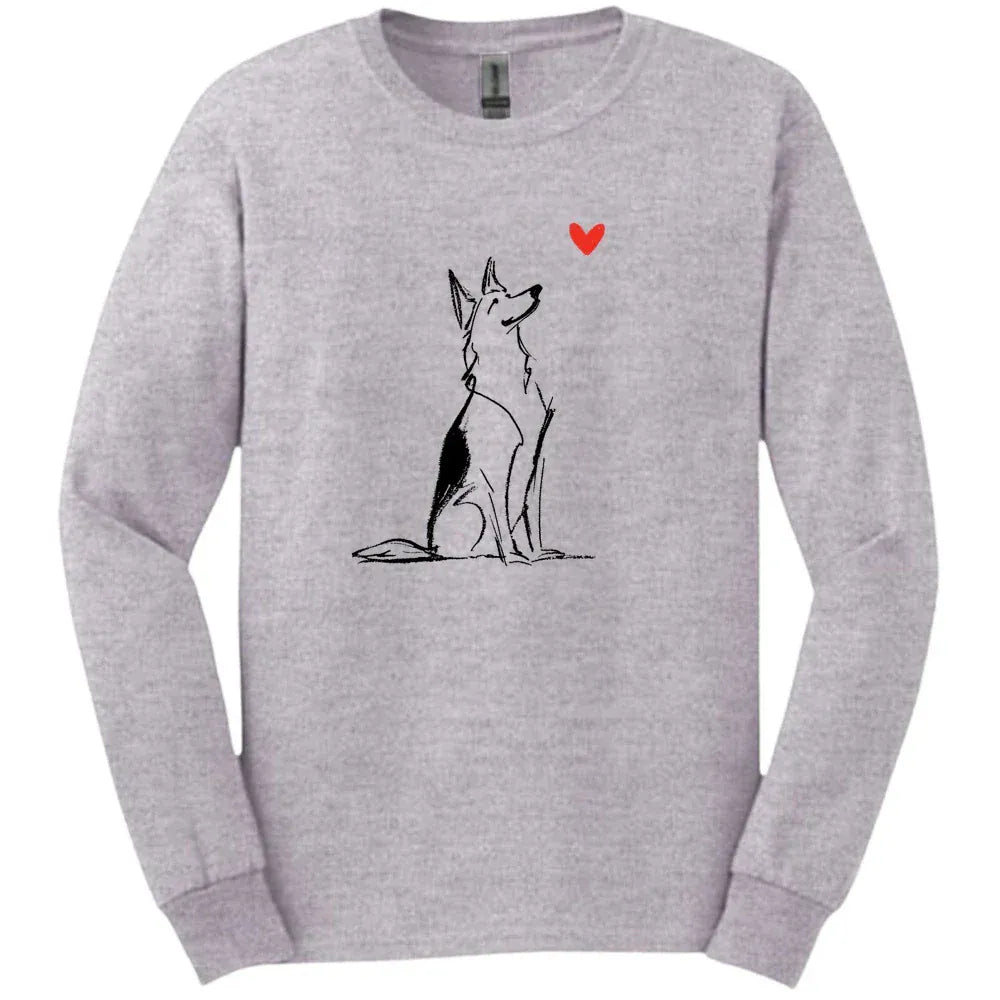 German Shepherd - Sketch Dog Long Sleeve Tee - Sport Grey