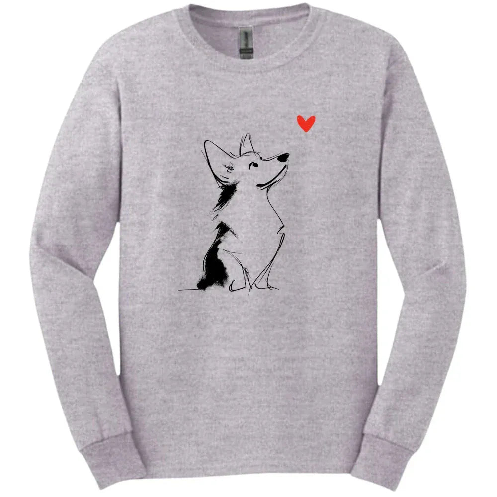 Corgi - Sketch Dog Long Sleeve Tee - Sport Grey