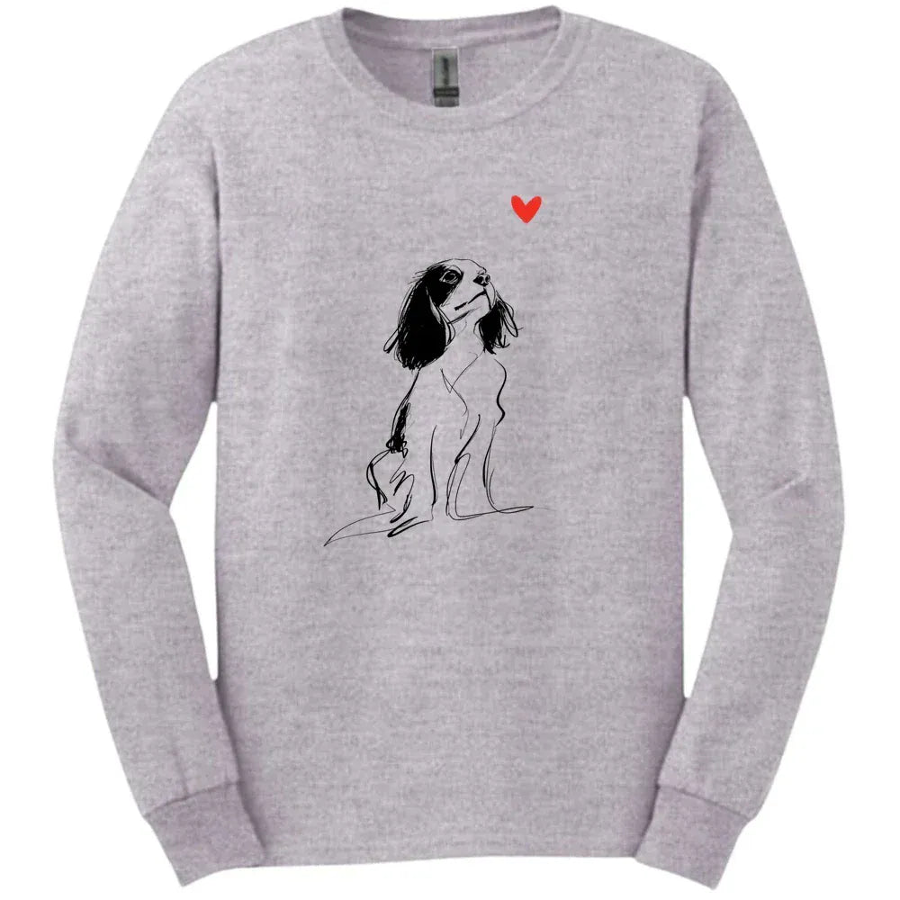 Cavalier King Charles Spaniel - Sketch Dog Long Sleeve Tee - Sport Grey