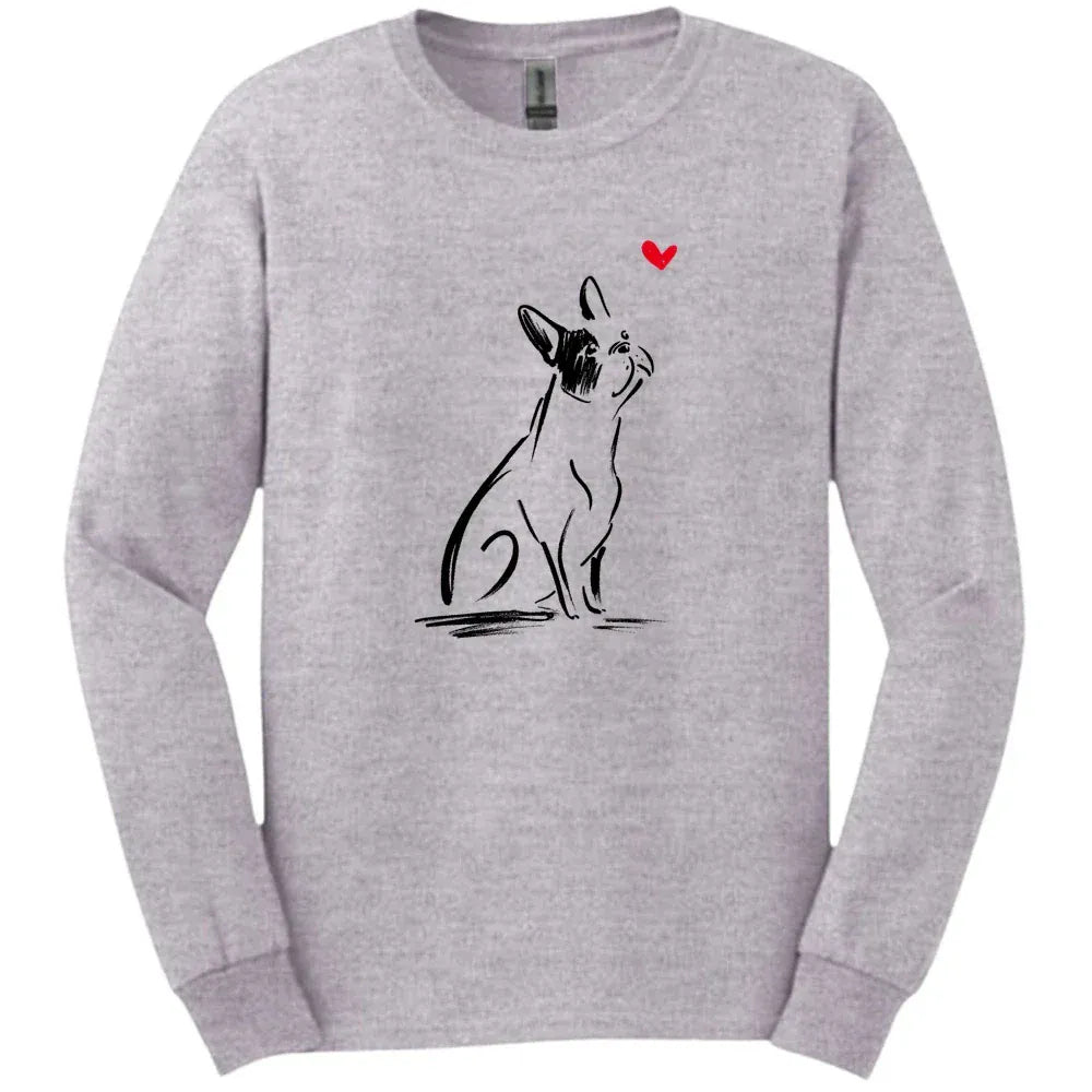 Boston Terrier - Sketch Dog Long Sleeve Tee - Sport Grey