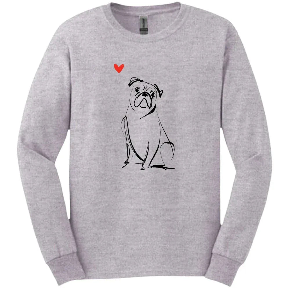 Boxer - Sketch Dog Long Sleeve Tee - Sport Grey