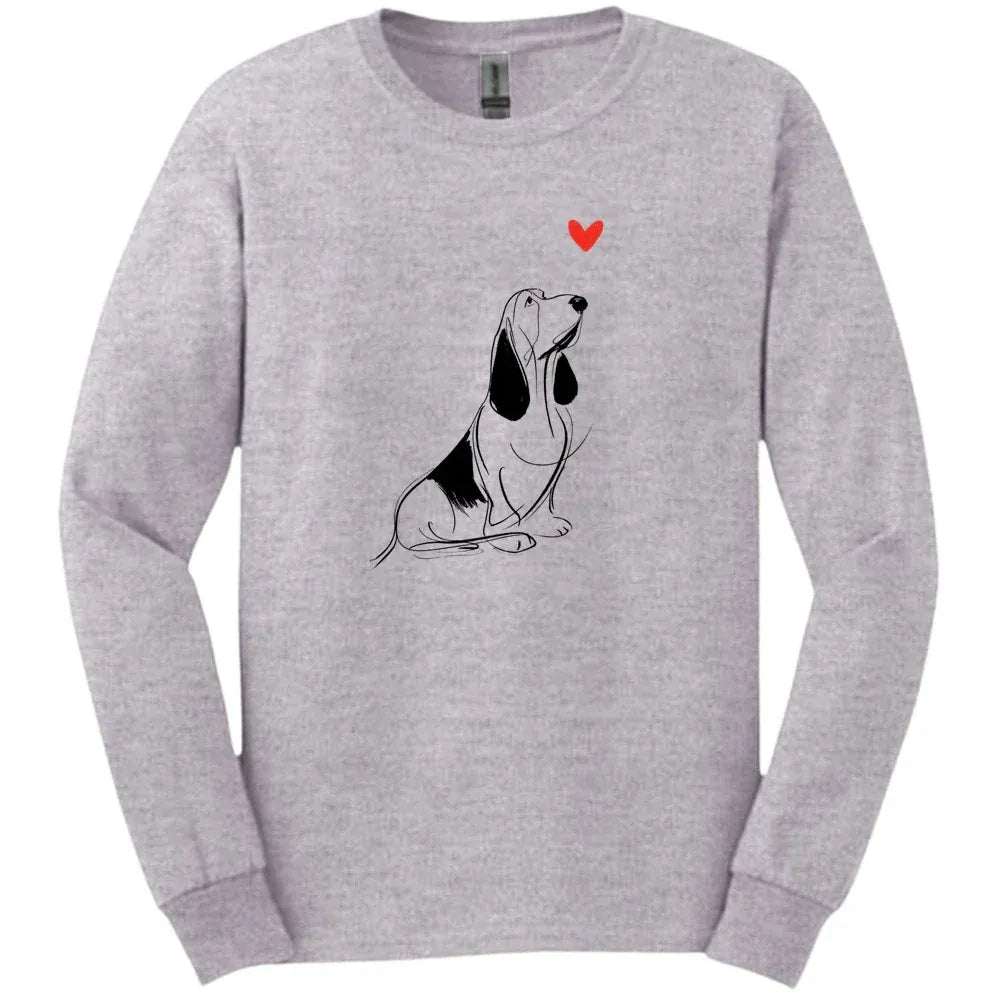 Basset Hound - Sketch Dog Long Sleeve Tee - Sport Grey