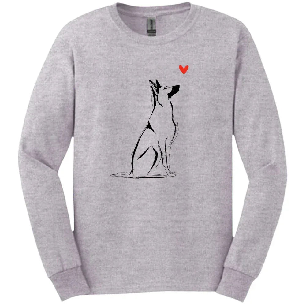 Beligian Malinois - Sketch Dog Long Sleeve Tee - Sport Grey