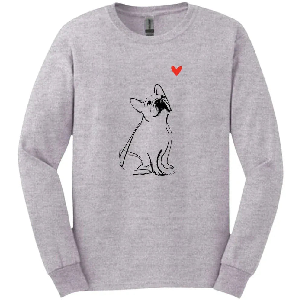 French Bulldog - Sketch Dog Long Sleeve Tee - Sport Grey