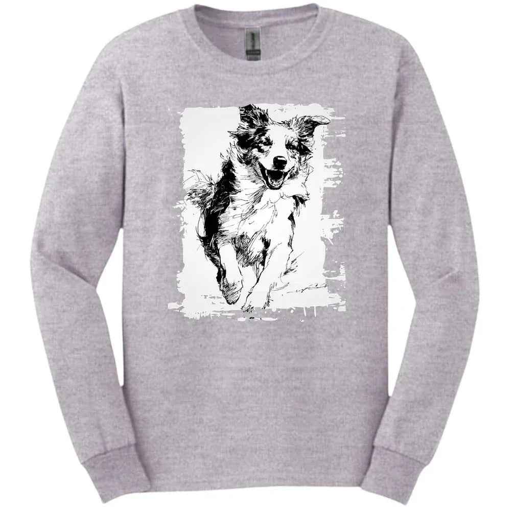 Australian Shepherd - Running Dog Long Sleeve Tee - Sport Grey