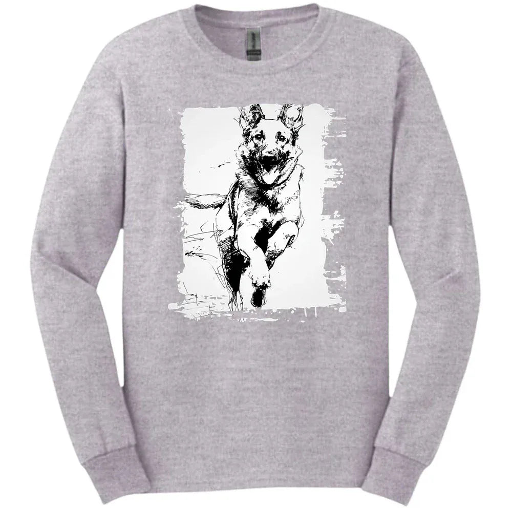 Belgian Malinois - Running Dog Long Sleeve Tee - Sport Grey