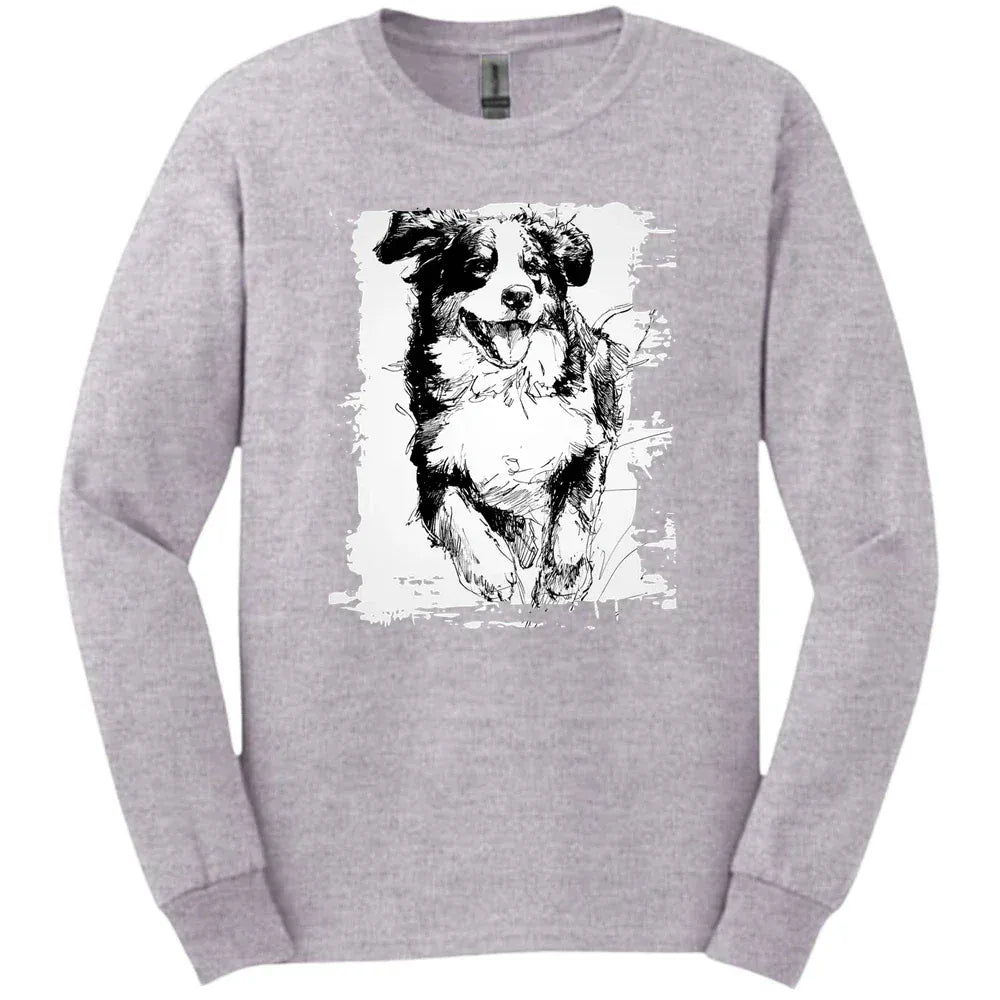 Bernese Mountain Dog - Running Dog Long Sleeve Tee - Sport Grey