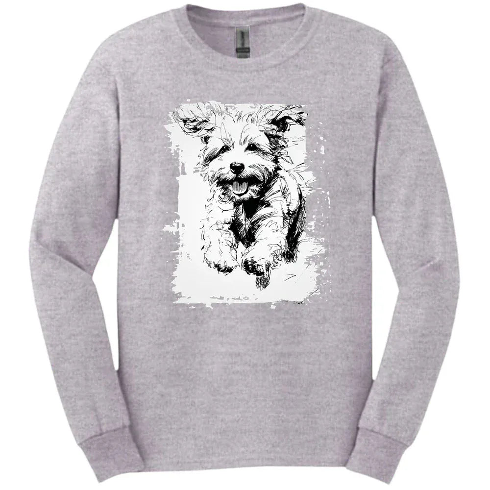 Bichon Frise - Running Dog Long Sleeve Tee - Sport Grey