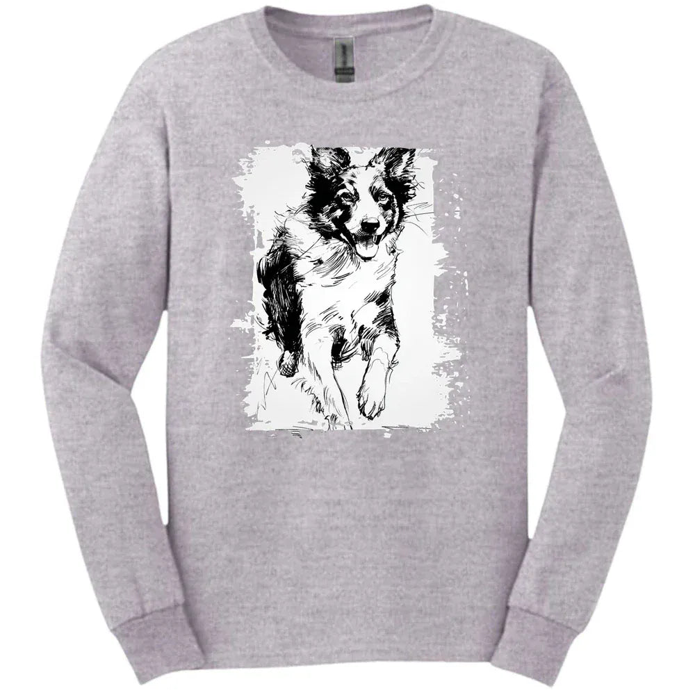 Border Collie - Running Dog Long Sleeve Tee - Sport Grey