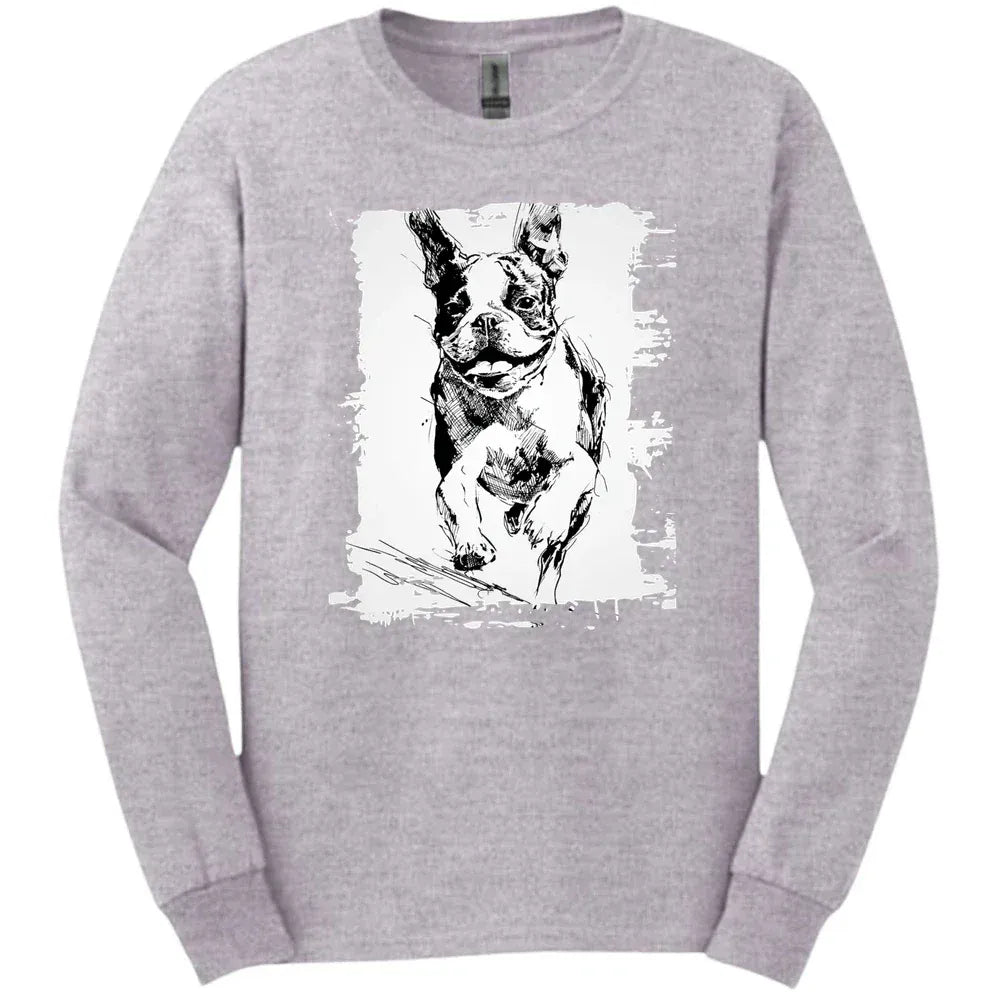 Boston Terrier - Running Dog Long Sleeve Tee - Sport Grey