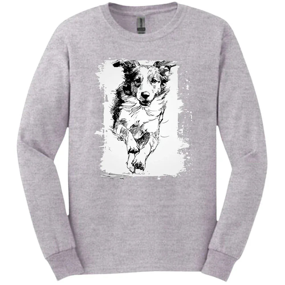 Brittany - Running Dog Long Sleeve Tee - Sport Grey
