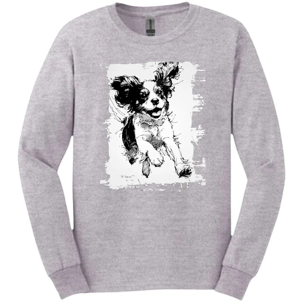 Cavalier King Charles Spaniel - Running Dog Long Sleeve Tee - Sport Grey