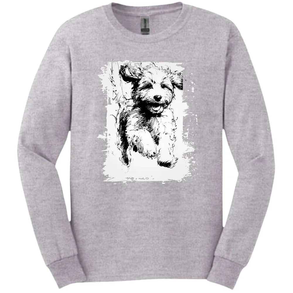 Cavapoo - Running Dog Long Sleeve Tee - Sport Grey