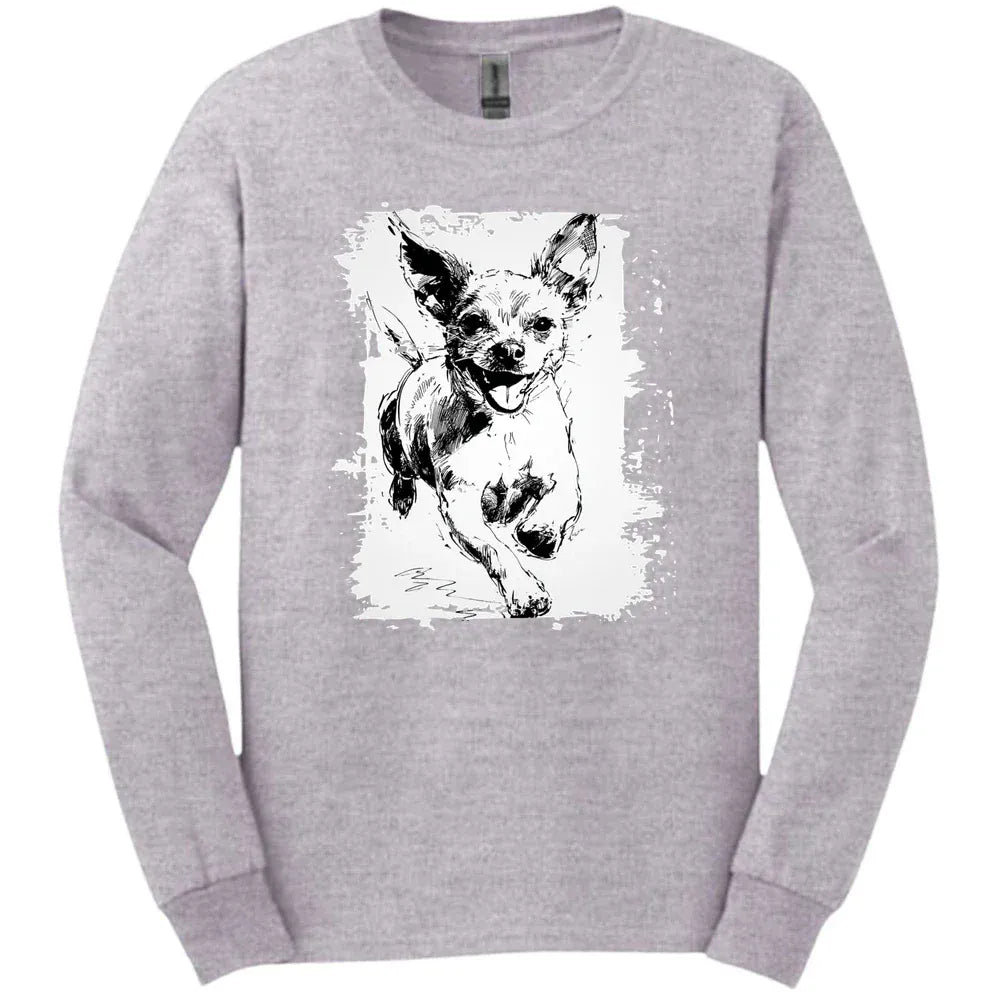 Chihuahua - Running Dog Long Sleeve Tee - Sport Grey