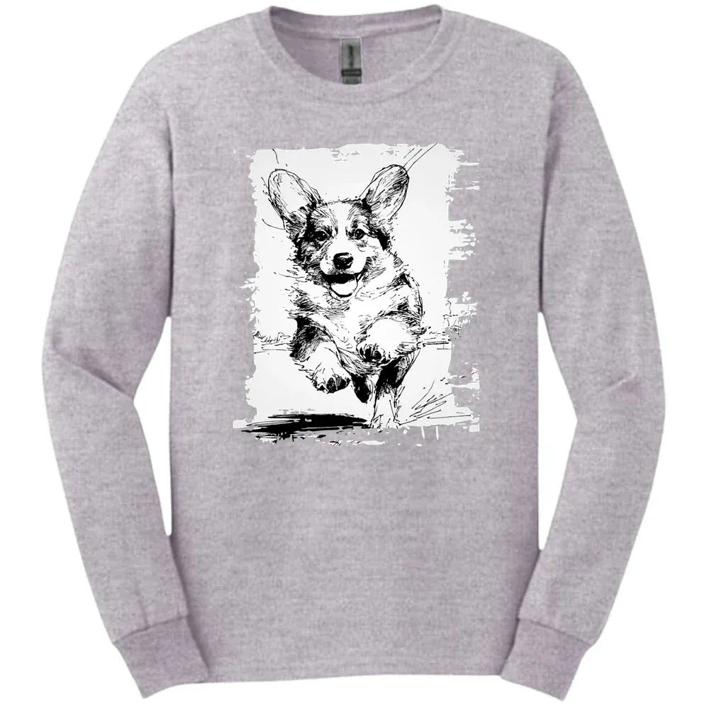 Corgi - Running Dog Long Sleeve Tee - Sport Grey